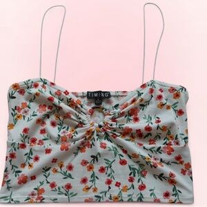 Timing Blue and Green Ruched Camisole Crop Top